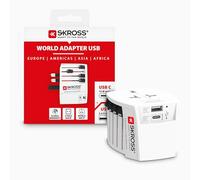 SKROSS | 1.302962 | Adaptateur de voyage universel à 2 broches avec 2 ports USB. Tension et puissance : 100V - 250W / 250V - 625W - 1 x USBC: 3.0A, 1 x USBA : 2.4A. Protection anti-choc électrique
