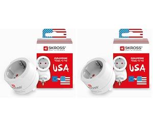 SKROSS | 1.500203-E | Europe vers USA | Adaptateur de Voyage International - Entrée Shuko ou Européenne, Sortie USA - Tension et Puissance 100V-1500W/250V-3750W. Protection contre les chocs (Lot de 2)