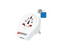 SKROSS | 1.500260 | Adaptateur de prise internationale (anglaise, americaine, chinoise, Suisse, italienne, australienne) vers prise Francaise avec chargeur USB 2.4A pour smartphone et tablette intégré