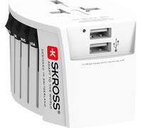 SKROSS 61664 World Adapter MUV USB 2x USB-A, blanc - Adaptateur compact à 2 pôles pour voyages autour du monde avec 2 ports USB intégrés