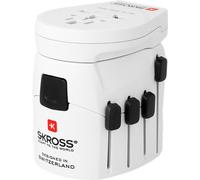 SKROSS 71559 World Adapter PRO World & USB, blanc - convient pour tous les appareils avec ou sans mise à la terre (2 & 3 pôles) avec chargeur USB intégré