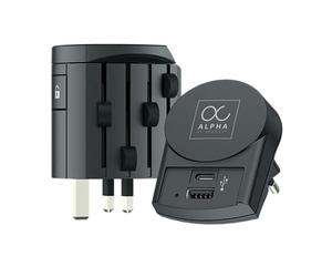 SKROSS - Alpha + USB AC - Adaptateur de Voyage Universel du Monde au Monde - Tension: 100V-1000W/250V-2500W - 10A Ordinateur Portable et sèche-Cheveux + USB Type A (12W - 2.4A) + Type C (15W - 3A)