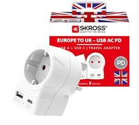 Skross Adaptateur de voyage AC20PD Europe vers UK USB-C et USB-A Charge rapide Protection chocs