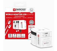 Skross Adaptateur de voyage MUV USB AC65PD – Câble Type‑C 160 cm – 65W, Type A & C, 2 pôles