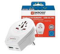 Skross Adaptateur de voyage 1.500295-E USB-A 18W USB-C PD 20W Monde vers Europe 2/3 pôles Blanc