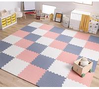 Skrsila Puzzle Mousse Bebe 18 Dalles - Tapis de Sol Imperméable et Antidérapant pour Enfant - 30 x 30 x 1,2 cm, Rose + Bleu + Blanc