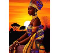 Skryuie Kit de peinture diamant 5D pour coucher de soleil et femme africaine par numéros, peinture avec diamants, broderie, bricolage, décoration artistique (12 x 40,6 cm)
