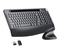 Sksyloo Clavier et souris ergonomiques pleine grandeur, clavier sans fil 2,4 GHz et souris verticale avec support de tablette, repose-poignet pour ordinateur, Mac, PC, ordinateur portable, Chromebook