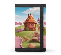 SKTNBM Portefeuille à trois volets, portefeuille fin imprimé Candy Land, poche avant, meilleur portefeuille à trois volets pour homme, mince et élégant pour homme et femme, noir, taille unique,