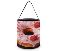 SKTNBM Sacs à friandises ou à friandises d'Halloween, seau fourre-tout à imprimé beignet aux fraises, seau cadeau fourre-tout, sac à bonbons à main d'Halloween, beignet aux fraises, taille unique,