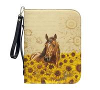 Sktodyaw Housse de bible vintage en cuir synthétique avec imprimé tournesol et cheval - Grande capacité - Durable - Avec emplacements pour stylos - Accessoires de bible pour homme et femme - Taille