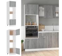 SKTQYQO Armoire à micro-ondes Lyon Gris Sonoma 60 x 57 x 207 cm avec 4 étagères, armoire de cuisine en bois multicouche avec portes réglables pour optimisation de l'espace et grand stockage,