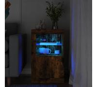 SKTQYQO Armoire avec lumières LED chêne fumé en bois multicouche, meuble moderne avec éclairage RVB réglable et étagère en verre, 4 portes flexibles pour grand espace de rangement,