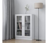 SKTQYQO Armoire avec vitrine blanche 82,5 x 30,5 x 115 cm, bois multicouche, bibliothèque d'exposition avec 3 compartiments et 2 portes pour salon, armoire murale robuste et fonctionnelle