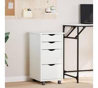 SKTQYQO Armoire rotative avec 4 tiroirs MOSS en bois massif pin blanc, meuble de rangement avec roues pour bureau, salon, chambre, organisation de documents et objets, design