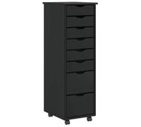 SKTQYQO Armoire rotative avec 8 tiroirs MOSS en bois massif de pin noir, meuble de rangement avec roues pour bureau, salon ou cuisine, design compact avec poignée concave