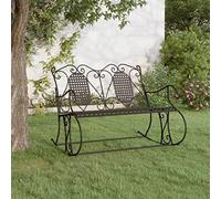 SKTQYQO Banc à bascule 2 places en acier 113 cm noir pour l'extérieur, banc à bascule en métal avec dossier haut, mobilier de jardin durable et résistant aux intempéries