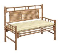 SKTQYQO Banc de jardin en bambou 120 cm avec coussin imperméable crème, banc extérieur avec dossier pour détente et lecture, résistant aux intempéries et facile à nettoyer, durable