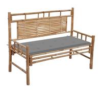 SKTQYQO Banc de jardin en bambou 120 cm avec coussin imperméable gris, banc extérieur avec dossier pour détente et lecture, résistant aux intempéries et facile à nettoyer, durable