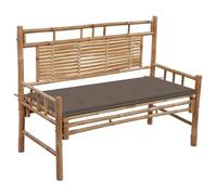 SKTQYQO Banc de jardin en bambou 120 cm avec coussin imperméable inclus, banc extérieur classique avec dossier pour détente et lecture, durable et stable, facile à nettoyer, idéal