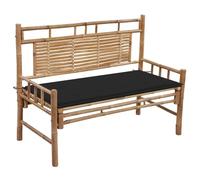 SKTQYQO Banc de jardin en bambou 120 cm avec coussin imperméable noir pour l'extérieur, banc classique avec dossier pour détente et lecture, durable et facile à nettoyer, accessoire
