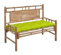SKTQYQO Banc de jardin en bambou 120 cm avec coussin imperméable vert brillant pour l'extérieur, banc classique avec dossier pour détente et lecture, résistant aux intempéries