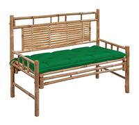 SKTQYQO Banc de jardin en bambou 120 cm avec coussin vert imperméable pour l'extérieur, banc classique avec dossier pour détente et lecture, durable et facile à nettoyer, idéal