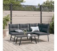 SKTQYQO Bancs de jardin 2 pièces avec coussins en acier revêtu par poudre de couleur noire pour l'extérieur, design confortable avec dossier incurvé et rembourrage épais, structure