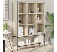 SKTQYQO Bibliothèque chêne Sonoma en bois multicouche et acier 102 x 30 x 141,5 cm avec 9 compartiments ouverts et étagère inférieure, structure robuste design peu encombrant pour salon studio
