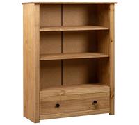 SKTQYQO Bibliothèque en Pino Massello Panama Range 80 x 35 x 110 cm avec 3 niveaux et grand tiroir pour organisation rustique et durable - Étagère en bois naturel pour livres et objets