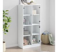 SKTQYQO Buffet avec portes blanches 68 x 37 x 142 cm en bois multicouche, armoire bibliothèque avec 8 compartiments pour organisation, design moderne et structure stable pour salon ou bureau