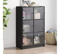 SKTQYQO Buffet avec portes noires en bois multicouche, 68 x 37 x 109 cm, 6 compartiments, bibliothèque moderne pour salon bureau, design stable avec pare-vent, solution idéale