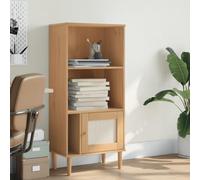 SKTQYQO Buffet Bibliothèque SENJA Aspect rotin marron 60 x 35 x 130 cm bois pin massif avec porte polyrotin et finition UV - Meuble pour salon et bureau avec grand espace