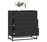 SKTQYQO Buffet chêne noir 68 x 35 x 76 cm en aggloméré et métal avec 3 tiroirs - Structure industrielle stable et résistante, grand espace de rangement pour salon ou salle