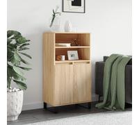 SKTQYQO Buffet chêne Sonoma en bois multicouche 60 x 36 x 110 cm avec 6 compartiments, portes et plateau robuste pour grand espace de rangement, design industriel moderne avec pieds