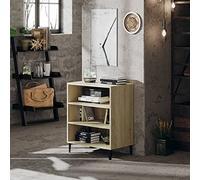 SKTQYQO Buffet chêne Sonoma en bois multicouche avec 3 étagères, meuble bibliothèque 57 x 35 x 70 cm pour salon et salle à manger, robuste avec pieds en métal et grand espace