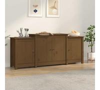 SKTQYQO Buffet en bois massif de pin marron ambre 164 x 37 x 68 cm avec 8 compartiments, meuble rustique moderne pour salon, design minimaliste et structure robuste pour ameublement