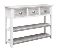 SKTQYQO Buffet gris ancien 108 x 30 x 76 cm en bois massif de Paulownia et peuplier avec 3 tiroirs et 2 étagères, meuble de salon stable et table console pratique pour ameublement