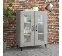 SKTQYQO Buffet gris béton en bois multicouche 69,5 x 34 x 90 cm avec portes en verre à vue et grand espace de stockage, meuble de salon avec plancher stable et montage simple,