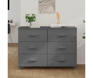 SKTQYQO Buffet HAMAR gris foncé 113 x 40 x 80 cm en bois massif de pin avec 6 tiroirs, meuble de salon, meuble pour organisation et stockage, commode robuste