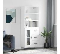 SKTQYQO Buffet moderne en bois multicouche blanc avec porte et étagères, 69,5 x 34 x 180 cm, meuble pour salon avec structure stable et montage facile, design contemporain