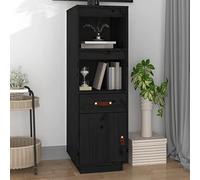 SKTQYQO Buffet noir en bois massif de pin 34 x 40 x 108,5 cm avec étagères ouvertes et fixation murale pour stabilité, meuble pour salon et grand espace de rangement