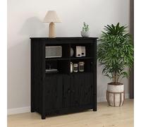 SKTQYQO Buffet noir en bois massif de pin 83 x 41,5 x 100 cm avec 6 compartiments, meuble rustique moderne pour salon, design minimaliste et structure robuste pour l'ameublement de la maison