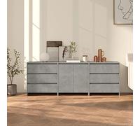 SKTQYQO Buffets 3 pièces gris béton en bois multicouche avec portes et tiroirs, meuble latéral pour salon, grand espace de stockage, plateau robuste pour objets décoratifs,