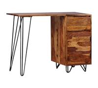 SKTQYQO Bureau avec 1 tiroir et 1 armoire en bois massif d'Acacia, design rétro industriel pour bureau ou salle, table console avec pieds en acier robustes, finition