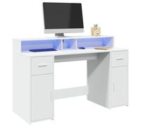 SKTQYQO Bureau avec lumières LED blanches 140 x 55 x 91 cm en bois multicouche aggloméré, 2 compartiments et tiroirs, éclairage RVB réglable, structure résistante, grand espace