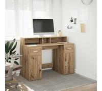 SKTQYQO Bureau avec lumières LED chêne 120 x 55 x 91 cm en bois multicouche, grand espace de rangement avec 2 compartiments et tiroirs, éclairage RVB réglable, structure résistante