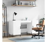 SKTQYQO Bureau blanc 140 x 50 x 75 cm en bois multicouche avec 4 portes, design industriel pour bureau et étude, meuble pour espaces compacts, structure stable et résistante à l'humidité,