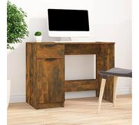 SKTQYQO Bureau chêne fumé 100 x 50 x 75 cm en bois multicouche avec tiroir et compartiments, table d'ordinateur pour bureau, design minimaliste et matériau robuste, organisation