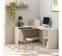 SKTQYQO Bureau d'angle en L blanc 120 x 140 x 75 cm en bois multicouche avec plateau coulissant pour clavier et 2 étagères ouvertes pour bureau moderne, design fonctionnel et structure stable